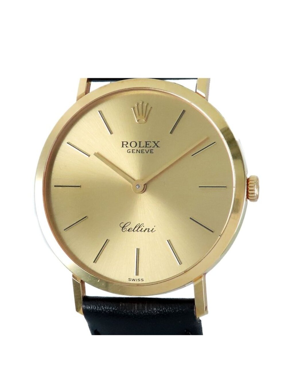 Rolex Cellini Champagne 18k Yellow Gold Leather Round Post Vintage Watch Manual